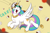 Size: 1500x1000 | Tagged: safe, artist:rapid9, princess celestia, alicorn, pony, g4, cake, cakelestia, crying, female, food, hoof shoes, mare, open mouth, open smile, sillestia, silly, silly pony, smiling, solo, tears of joy