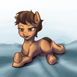 Size: 1919x1919 | Tagged: safe, artist:katty_miay_art, earth pony, pony, crossover, eyebrows, eyelashes, female, lidded eyes, looking at you, luz noceda (the owl house), lying down, ponified, solo, the owl house