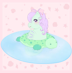 Size: 1280x1294 | Tagged: safe, artist:reachfarhigh, splasher, sea pony, g1, baby sea pony, cute, female, filly, foal, inner tube, pool toy, solo, splasherbetes