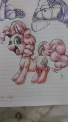 Size: 720x1280 | Tagged: safe, artist:nekubi, pinkie pie, earth pony, pony, g4, colored pencil drawing, female, lined paper, mare, open mouth, open smile, sketch, smiling, traditional art