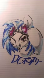 Size: 720x1280 | Tagged: safe, artist:nekubi, dj pon-3, vinyl scratch, pony, unicorn, g4, bust, copic, female, grin, japanese, lined paper, mare, one eye closed, portrait, sketch, smiling, solo, traditional art, wink