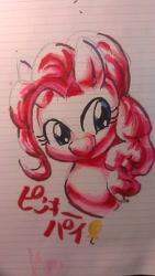 Size: 720x1280 | Tagged: safe, artist:nekubi, pinkie pie, earth pony, pony, g4, bust, copic, female, japanese, lined paper, looking sideways, mare, portrait, sketch, smiling, solo, traditional art