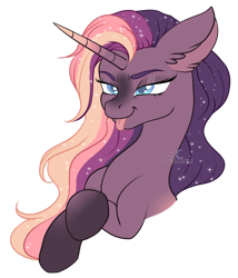 Size: 1280x1496 | Tagged: safe, artist:aledera, oc, pony, unicorn, bust, female, mare, signature, simple background, smiling, smirk, solo, tongue out, transparent background