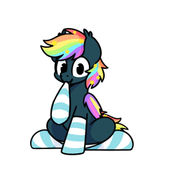 Size: 800x800 | Tagged: safe, artist:sugar morning, oc, oc only, oc:prism star, bat pony, pony, animated, bat pony oc, bat wings, clothes, commission, cute, folded wings, gif, looking at you, male, male oc, one eye closed, pony oc, simple background, socks, solo, spread wings, sugar morning's sockies, thigh highs, transparent background, wings, wink, winking at you, ych result