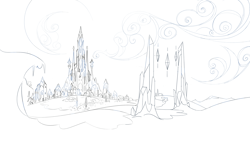 Size: 2880x1700 | Tagged: safe, g4, official, the crystal empire, behind the scenes, building, cloud, crystal castle, crystal empire, outline, simple background, sketch, sky, snow, unused, white background