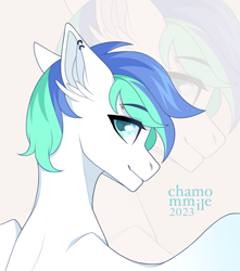 Size: 3050x3443 | Tagged: safe, artist:chamommile, oc, oc only, pegasus, pony, bust, commission, cute, ear fluff, ear piercing, earring, ears up, high res, jewelry, light skin, looking at you, male, male oc, pegasus oc, piercing, portrait, simple background, smiling, smiling at you, solo, white background, wings, ych result, zoom layer