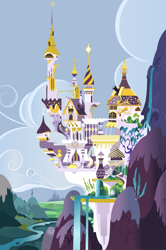 Size: 5670x8546 | Tagged: safe, g4, official, .svg available, background, building, canterlot, canterlot castle, cloud, river, scenery, sky, stock vector, svg, vector, water, waterfall