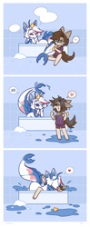 Size: 1210x3044 | Tagged: safe, artist:zenexart, oc, earth pony, fish, original species, anthro, unguligrade anthro, angry, bath, bath time, bathroom, bathtub, blue eyes, bubble, clothes, comic, ears, emotes, eyes closed, fish tail, gay, heart, kissing, making out, male, one eye closed, one eye open, open mouth, rubber duck, speech bubble, sponge, tail, wet, yelling
