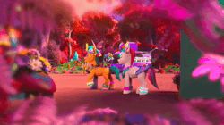 Size: 1920x1072 | Tagged: safe, screencap, hitch trailblazer, sparky sparkeroni, zipp storm, dragon, earth pony, ghost, pegasus, pony, troggle (g5), bridlewoodstock (make your mark), g5, my little pony: make your mark, my little pony: make your mark chapter 4, spoiler:g5, spoiler:my little pony: make your mark, spoiler:my little pony: make your mark chapter 4, spoiler:mymc04e01, animated, baby, baby dragon, blurry, bridlewoodstock, creepy, decoration, female, focused, glowstick, male, mare, marestream, offscreen character, perspective, sound, stallion, sunglasses, webm