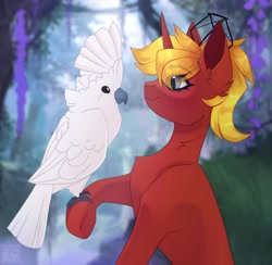 Size: 2213x2160 | Tagged: safe, artist:elektra-gertly, oc, oc:tatra, bird, cockatoo, pony, unicorn, concave belly, high res, pantograph, pet, ponytail