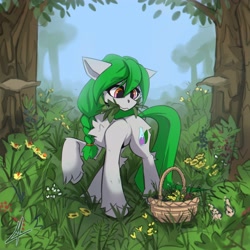 Size: 5000x5000 | Tagged: safe, artist:midnightflight, oc, oc only, oc:nattle flake, earth pony, pony, earth pony oc, flower, fog, forest, grass, herbs, solo, tree