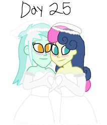 Size: 3000x3522 | Tagged: safe, artist:ktd1993, bon bon, lyra heartstrings, sweetie drops, human, equestria girls, g4, blushing, clothes, dress, female, high res, lesbian, ship:lyrabon, shipping, simple background, transparent background, wedding dress