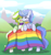 Size: 2893x3053 | Tagged: safe, artist:kaenn, oc, oc only, oc:katzeneln, oc:limine motion, pony, unicorn, couple, duo, fence, gay, gay pride, green pony, high res, mountain, pride, pride flag, pride month, sunset