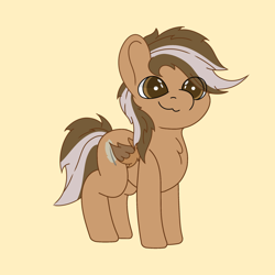 Size: 2048x2048 | Tagged: safe, artist:zugatti69, pegasus, pony, brown eyes, brown hair, brown mane, chest fluff, colored wings, cute, high res, owo, simple background, solo, two toned mane, two toned wings, uwu, wings, yellow background