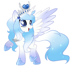 Size: 2000x1879 | Tagged: safe, artist:dixieadopts, oc, oc only, oc:windy weather, alicorn, pony, alicorn oc, blue eyes, colored wings, crown, female, gradient ears, gradient legs, gradient mane, gradient tail, gradient wings, hoof shoes, horn, jewelry, large wings, mare, open mouth, regalia, simple background, smiling, solo, spread wings, tail, transparent background, walking, wings