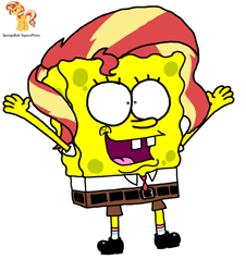 Size: 3023x3351 | Tagged: safe, artist:professorventurer, sunset shimmer, g4, cursed image, high res, meme, shitposting, simple background, spongebob squarepants, spongebob squarepants (character), white background