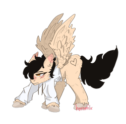 Size: 3024x2991 | Tagged: safe, artist:horrorfilic, oc, oc only, oc:marco bano, oc:marcos escribano, pegasus, pony, brown eyes, brown hair, brown mane, clothes, high res, hoodie, male, male oc, pegasus oc, simple background, solo, spread wings, stallion, tan coat, transparent background, wings