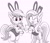 Size: 2281x1939 | Tagged: safe, artist:pabbley, fluttershy, rainbow dash, pegasus, pony, g4, bunny ears, bunny suit, clothes, cute, duo, eyes closed, female, flutterbunny, frown, grayscale, looking down, mare, monochrome, open mouth, open smile, partial color, rearing, shyabetes, simple background, smiling, white background