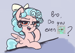 Size: 2600x1850 | Tagged: safe, artist:t72b, cozy glow, lyra heartstrings, pegasus, pony, g4, /mlp/, /mlp/ con, 4chan, bow, curly hair, dialogue, female, filly, foal, hoof on cheek, lidded eyes, looking at you, meme, numget, open mouth, open smile, smiling
