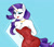 Size: 1280x1093 | Tagged: safe, artist:grossness_tit, rarity, unicorn, anthro, g4, ambiguous facial structure, breasts, cleavage, cutie mark background, female, hands behind back, horn, horn jewelry, jewelry, leaning forward, lipstick, looking at you, necklace, one eye closed, red dress, smiling, smiling at you, solo, wink