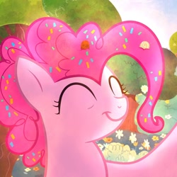 Size: 1080x1080 | Tagged: artist needed, safe, artist:partyponypinkie.pie, pinkie pie, earth pony, pony, g4, the last problem, ^^, eyes closed, female, mare, older, older pinkie pie, smiling, solo, tree