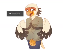 Size: 1851x1436 | Tagged: safe, artist:vistamage, oc, oc only, oc:vistamage, griffon, anthro, fingers together, griffon oc, simple background, solo, white background, wing hands, wings