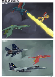 Size: 3508x4961 | Tagged: safe, artist:eds233, dragon lord torch, flare (g4), flash magnus, dragon, pegasus, pony, campfire tales, g4, f-15 eagle, jet, jet fighter, jet plane, male, stallion