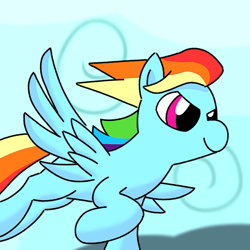 Size: 2048x2048 | Tagged: safe, artist:borgib, rainbow dash, pegasus, pony, g4, sonic rainboom (episode), cloud, female, flying, high res, mare, smiling, solo, spread wings, wings