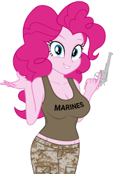 Size: 900x1385 | Tagged: safe, artist:ah96, artist:edy_january, artist:tharn666, edit, editor:ah96, vector edit, pinkie pie, human, equestria girls, g4, breasts, busty pinkie pie, call of duty, camouflage, clothes, gun, handgun, link in description, looking at you, marine, marines, military, military uniform, model.14, privet, revolver, simple background, smiling, smiling at you, soldier, solo, stupid sexy pinkie, tank top, transparent background, trigger discipline, uniform, united states, usmc, vector, vulgar description, weapon