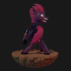 Size: 1920x1920 | Tagged: safe, artist:enteryourponyname, tempest shadow, pony, unicorn, g4, my little pony: the movie, 3d, action pose, angry, armor, blender, blender cycles, broken horn, butt, female, horn, implied tail hole, mare, open mouth, plot, raised hoof, rear view, simple background, solo, storm king's emblem
