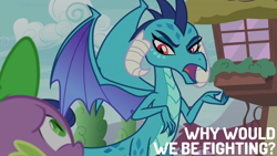 Size: 2000x1125 | Tagged: safe, edit, edited screencap, editor:quoterific, screencap, princess ember, spike, dragon, g4, triple threat, annoyed, confused