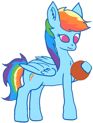 Size: 1417x1876 | Tagged: safe, artist:wissle, rainbow dash, pegasus, pony, g4, atg 2023, ball, female, holding, mare, newbie artist training grounds, simple background, smiling, smug, solo, transparent background