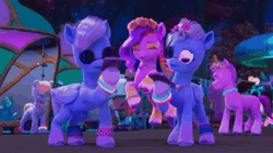 Size: 1920x1074 | Tagged: safe, screencap, pipp petals, earth pony, pegasus, pony, bridlewoodstock (make your mark), g5, my little pony: make your mark, my little pony: make your mark chapter 4, spoiler:g5, spoiler:my little pony: make your mark, spoiler:my little pony: make your mark chapter 4, spoiler:mymc04e01, animated, background pony, bridlewoodstock, cellphone, clothes, eyeliner, female, festival, floral head wreath, flower, flower in hair, flying, glitter, gorget, makeup, mare, phone, sound, stockings, sunglasses, thigh highs, webm