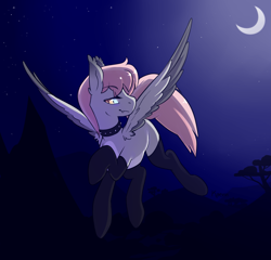 Size: 2893x2773 | Tagged: safe, artist:kaenn, oc, oc only, oc:cotton puff, bat pony, pegasus, pony, flying, high res, moon, night, solo