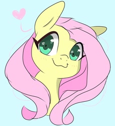 Size: 2698x2935 | Tagged: safe, artist:twiliset, derpibooru exclusive, fluttershy, pegasus, pony, g4, :3, blue background, blushing, cute, female, heart, high res, looking at you, mare, shyabetes, simple background, smiling, smiling at you, solo, starry eyes, wingding eyes