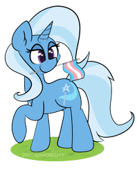 Size: 2377x3000 | Tagged: safe, artist:phosphorshy, trixie, pony, unicorn, g4, chest fluff, ear fluff, female, grass, high res, mare, pride, pride flag, signature, simple background, smiling, solo, standing, trans trixie, transgender, transgender pride flag, transparent background