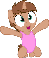 Size: 1924x2318 | Tagged: safe, artist:peternators, oc, oc only, oc:heroic armour, pony, unicorn, g4, clothes, colt, crossdressing, foal, male, male oc, one-piece swimsuit, simple background, sissy, smiling, solo, swimsuit, transparent background
