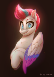 Size: 1766x2500 | Tagged: safe, artist:light262, zipp storm, pegasus, pony, g5, my little pony: a new generation, bust, colored wings, eyebrows, female, fluffy, folded wings, high res, hooves, looking at you, mare, multicolored wings, no pupils, portrait, signature, smiling, smiling at you, solo, wings