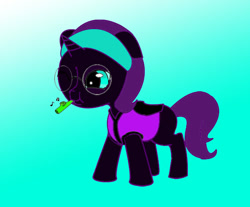 Size: 627x518 | Tagged: safe, artist:drunkendolphin77, oc, oc only, oc:nyx, alicorn, pony, fanfic:past sins, alicorn oc, clothes, colored, fanfic art, female, filly, foal, glasses, gradient background, green background, headband, horn, kazoo, musical instrument, solo, vest, wings