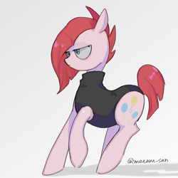 Size: 1280x1280 | Tagged: safe, artist:metaruscarlet, pinkie pie, earth pony, pony, g4, alternate hairstyle, clothes, female, mare, pinkamena diane pie, shadow, simple background, solo