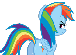 Size: 7496x5464 | Tagged: editor needed, safe, edit, rainbow dash, pegasus, pony, g4, absurd resolution, bedroom eyes, butt, caught, female, folded wings, looking at you, looking back, looking back at you, mare, messy mane, messy tail, plot, rainbutt dash, rear view, sexy, she knows, simple background, smiling, smiling at you, smirk, smug, solo, sweat, tail, transparent background, vector, wings