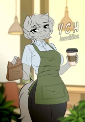 Size: 800x1150 | Tagged: safe, artist:jerraldina, anthro, apron, clothes, coffee, commission, female, solo, your character here