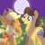 Size: 1400x1400 | Tagged: safe, artist:mlplary6, applejack, caramel, earth pony, firefly (insect), insect, pony, g4, animal, applejack's hat, boyfriend and girlfriend, cowboy hat, duo, eyes closed, female, hat, male, mare, moon, night, ship:carajack, shipping, sky, smiling, stallion, straight