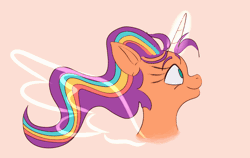 Size: 900x570 | Tagged: safe, artist:nedemai, sunny starscout, alicorn, pony, g5, animated, artificial horn, artificial wings, atg 2023, augmented, bust, female, flowing mane, gif, glowing, glowing horn, horn, magic, magic horn, magic wings, mane stripe sunny, mare, newbie artist training grounds, portrait, profile, race swap, sunnycorn, wings