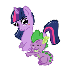 Size: 803x807 | Tagged: safe, artist:jackspicerchase, spike, twilight sparkle, dragon, pony, unicorn, g4, duo, female, lying down, male, old art, ponyloaf, prone, simple background, transparent background, unicorn twilight