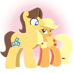 Size: 1400x1400 | Tagged: safe, artist:mlplary6, applejack, caramel, earth pony, pony, g4, boyfriend and girlfriend, duo, female, looking at each other, looking at someone, love, male, mare, ship:carajack, shipping, smiling, smiling at each other, stallion, straight