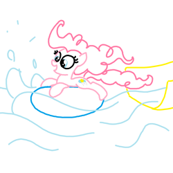Size: 1000x1000 | Tagged: safe, artist:purblehoers, pinkie pie, earth pony, pony, g4, cute, diapinkes, excited, female, inner tube, mare, ms paint, pool toy, simple background, slide, smiling, solo, splash, splashing, swimming pool, water, water slide, white background, windswept mane