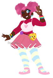 Size: 1435x2121 | Tagged: safe, artist:artistcoolpony, pinkie pie, human, g4, alternate hairstyle, bag, bracelet, clothes, cute, dark skin, diapinkes, ear piercing, earring, female, fishnet clothing, flats, grin, humanized, jewelry, nail polish, one eye closed, pansexual, pansexual pride flag, peace sign, piercing, pride, pride flag, shoes, short shirt, simple background, skirt, smiling, socks, solo, stockings, striped socks, thigh highs, transparent background, wink, wristband