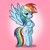 Size: 2200x2200 | Tagged: safe, artist:marakoru_luv, rainbow dash, pegasus, pony, g4, bipedal, female, gradient background, high res, looking at you, mare, smiling, smiling at you, smirk, solo, spread wings, wings