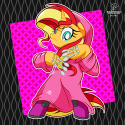 Size: 2500x2500 | Tagged: safe, artist:theratedrshimmer, sunset shimmer, unicorn, semi-anthro, g4, arm hooves, badass, edward scissorhands, female, high res, looking at you, meme, nightmare on elm street, ponified meme, solo, spoon, wolverine